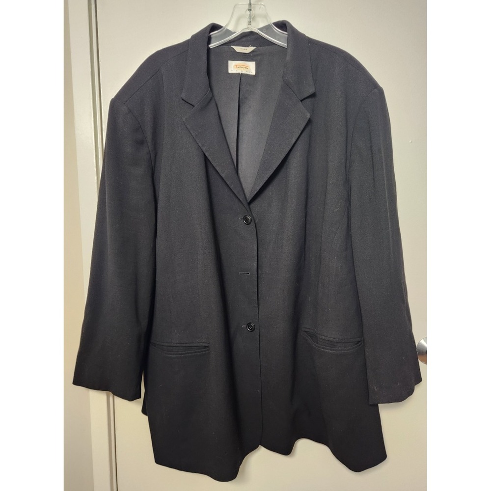 Talbots Woman Black Wool Three Button Single Breasted Blazer Pockets Size 24W